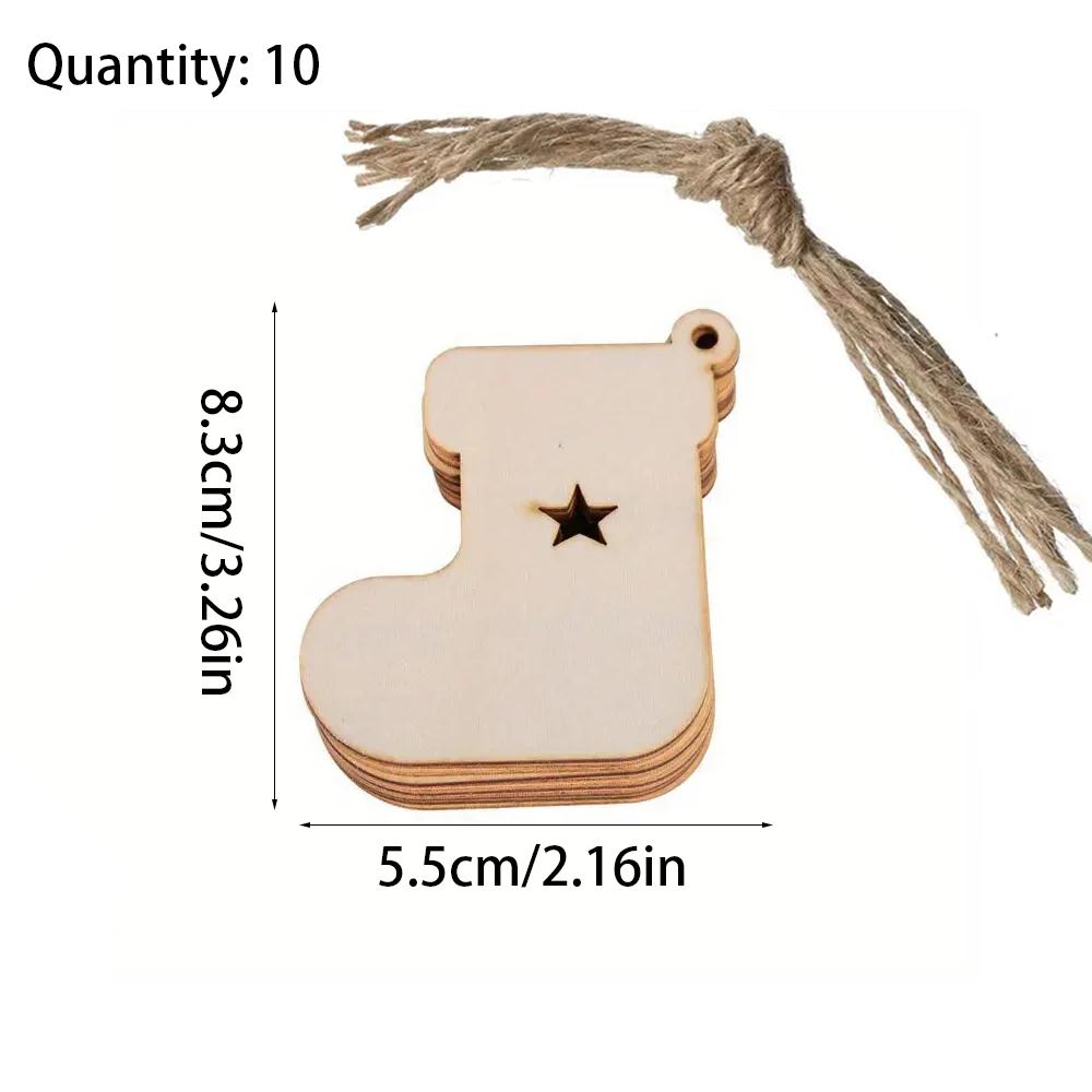 10/100Pcs Christmas Unfinished Wooden Snowflake Elk Ornaments Hanging Cutouts Blank Wood Slices with Cord Craft Embellishments
