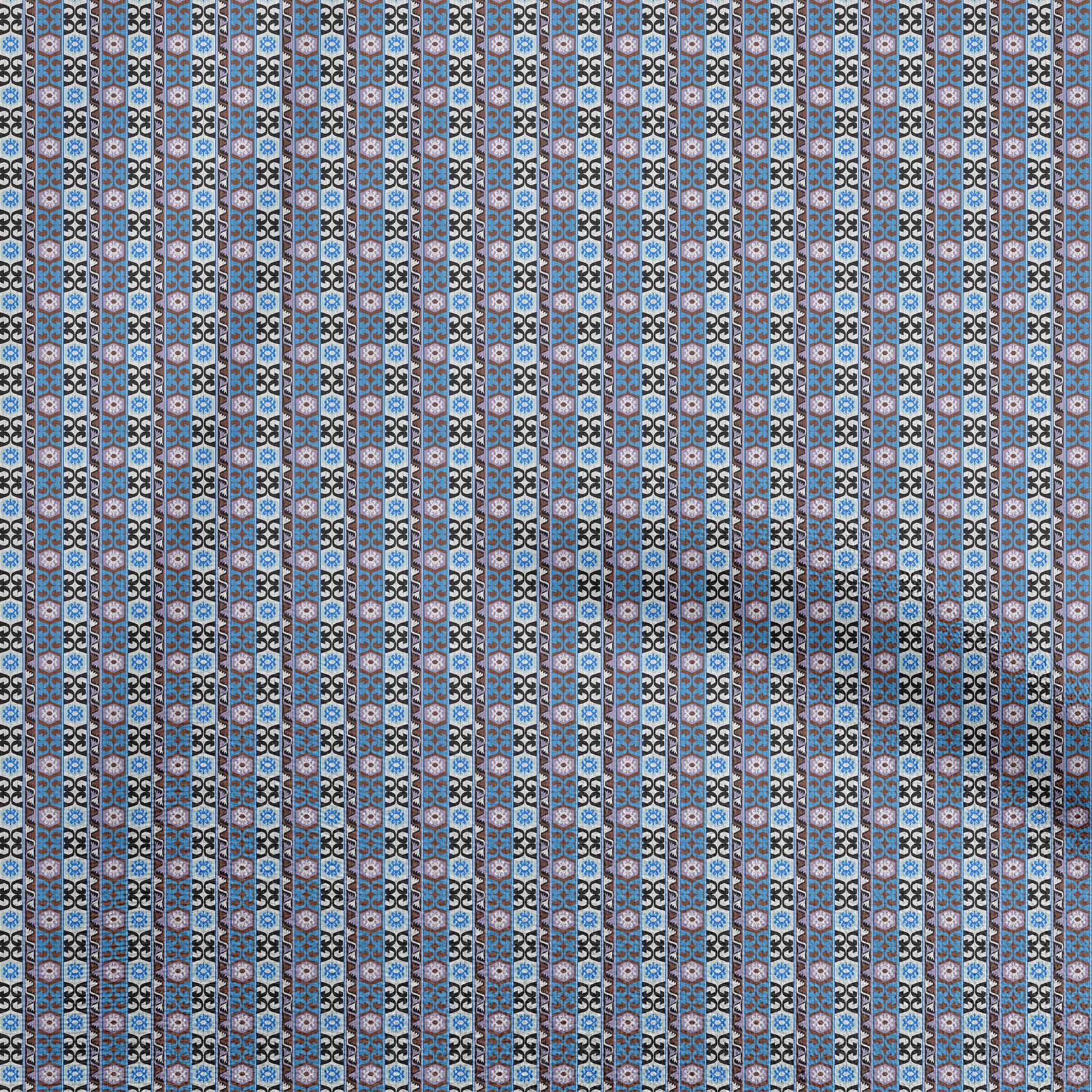 

OneOone Cotton Flex Grey Fabric Asian Kilim Швейні Ремісничі проекти Друк на тканині 40 дюймів 42 Inch Wide - Viscose Chiffon середній синього кольору