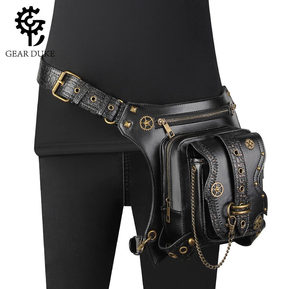 Women's Punk Chain Motorcycle Bag & Men's Retro Outdoor Phone Waist Bag