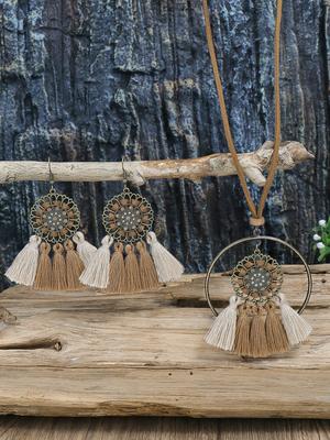 Bohemian Retro Ethnic Style Warm Color Scheme Paired with Pendants, Tassels, Earrings, Necklace Set for Women