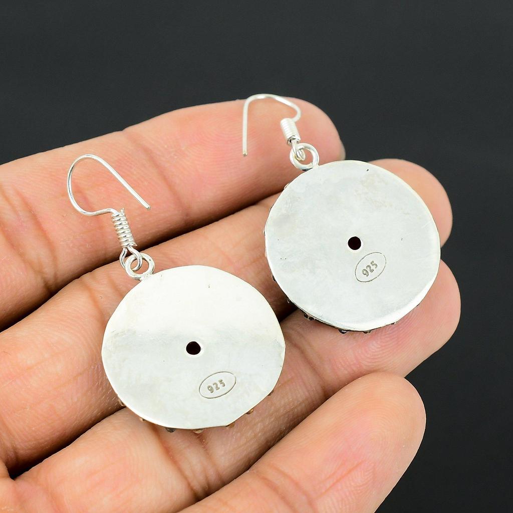 Round Mozambique Garnet Stone 925 Sterling Silver Dangling Wedding Hook Earrings