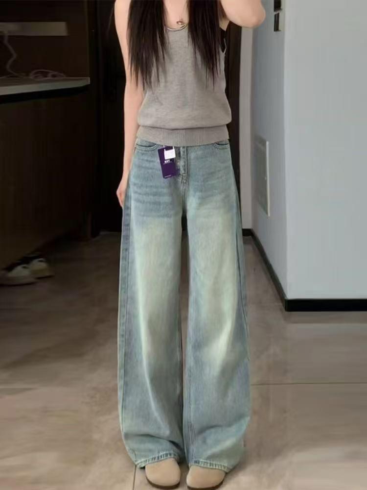 

Pear-Shaped High-Waist Wide-Leg Jeans for Women - 2025 Summer Slimming Plus Size Straight-Leg Pants L Premium светло-синий