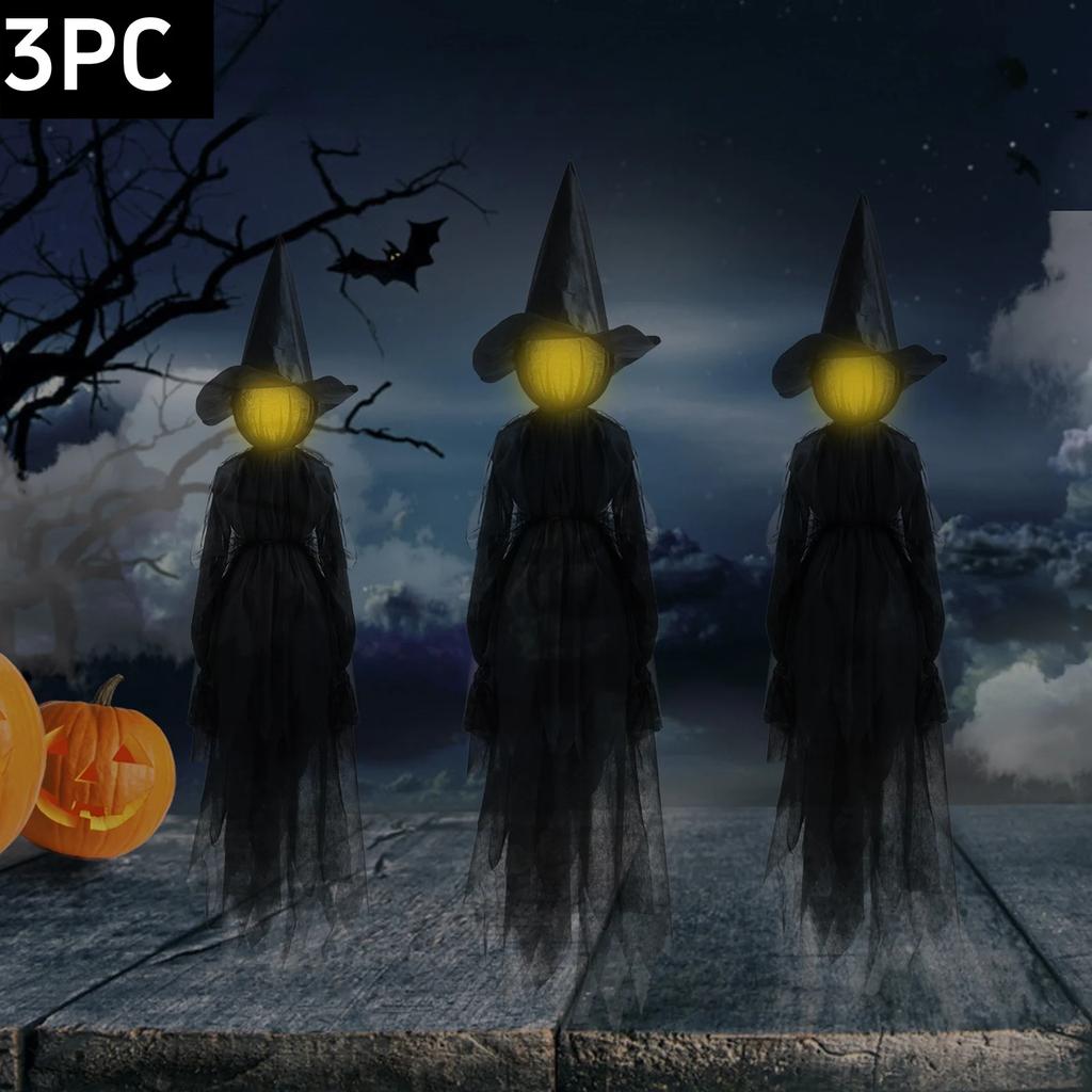 1.5M Halloween Light-up Witches Voice Control Screaming Witches Scary Decoration Sound Activated Witches Holding Hands for Home