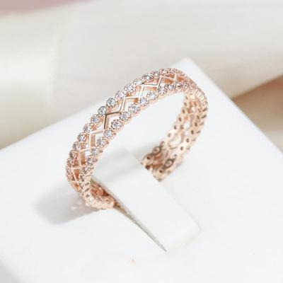 Hohler Roségoldfarbener Vintage-Ring für Damen Zirkonia Ehering Feiner Schmuck