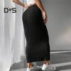 Women Fall Winter Skirt High Waist Knitted Elastic Thick Warm Ankle Length Striped Slim Fit Soft Sheath Lady Maxi Skirt