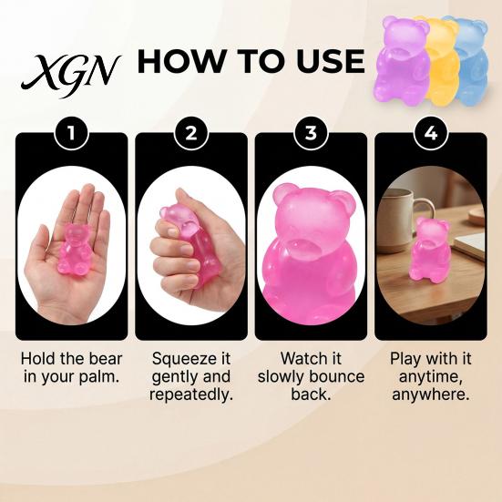 Relaxation Soft Toy Bear Shape Stress Relief Toy, Elastic Sensory Fidget High Density School Bag Durable TPR Ball, Portable Pinch for Kids