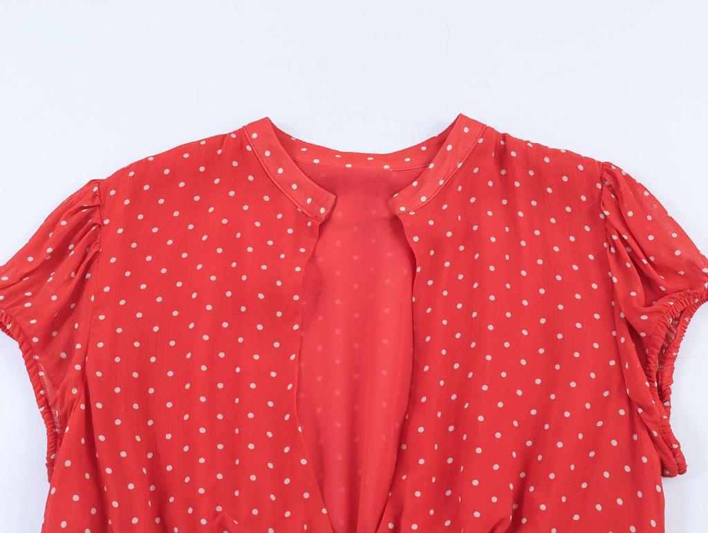 Spring 2026 Spicy Girl V-Neck Polka Dot Cinched Waist Short Dress