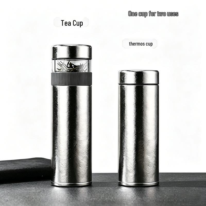 Hong Hao Pure Titanium Tea Separation Cup - Portable Car Thermos with Inner & Outer Design, Laser Engraved, Perfect for Stewing Tea and Gifting