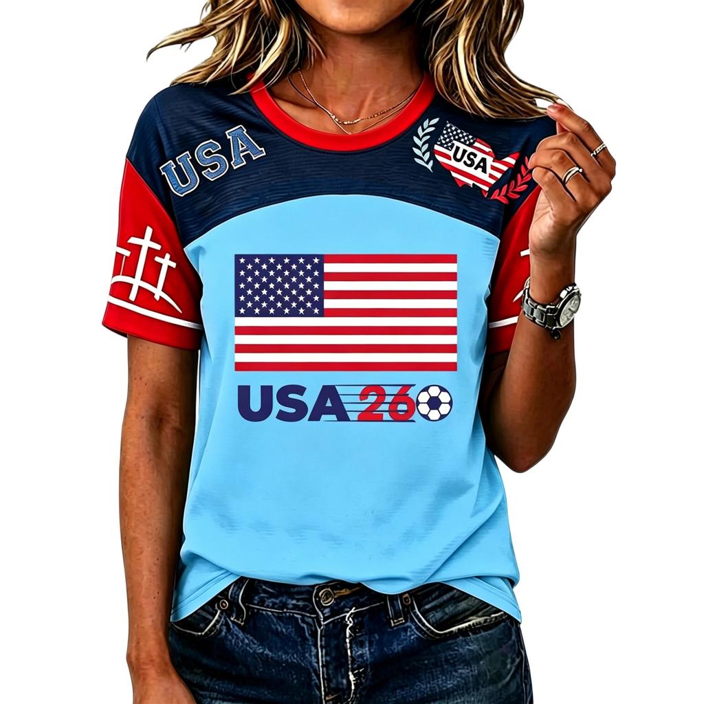 Women's Casual Short Sleeve Pullover T-Shirt Soccer Graphic Print Crew Neck Top Lightweight Comfortable Fit
