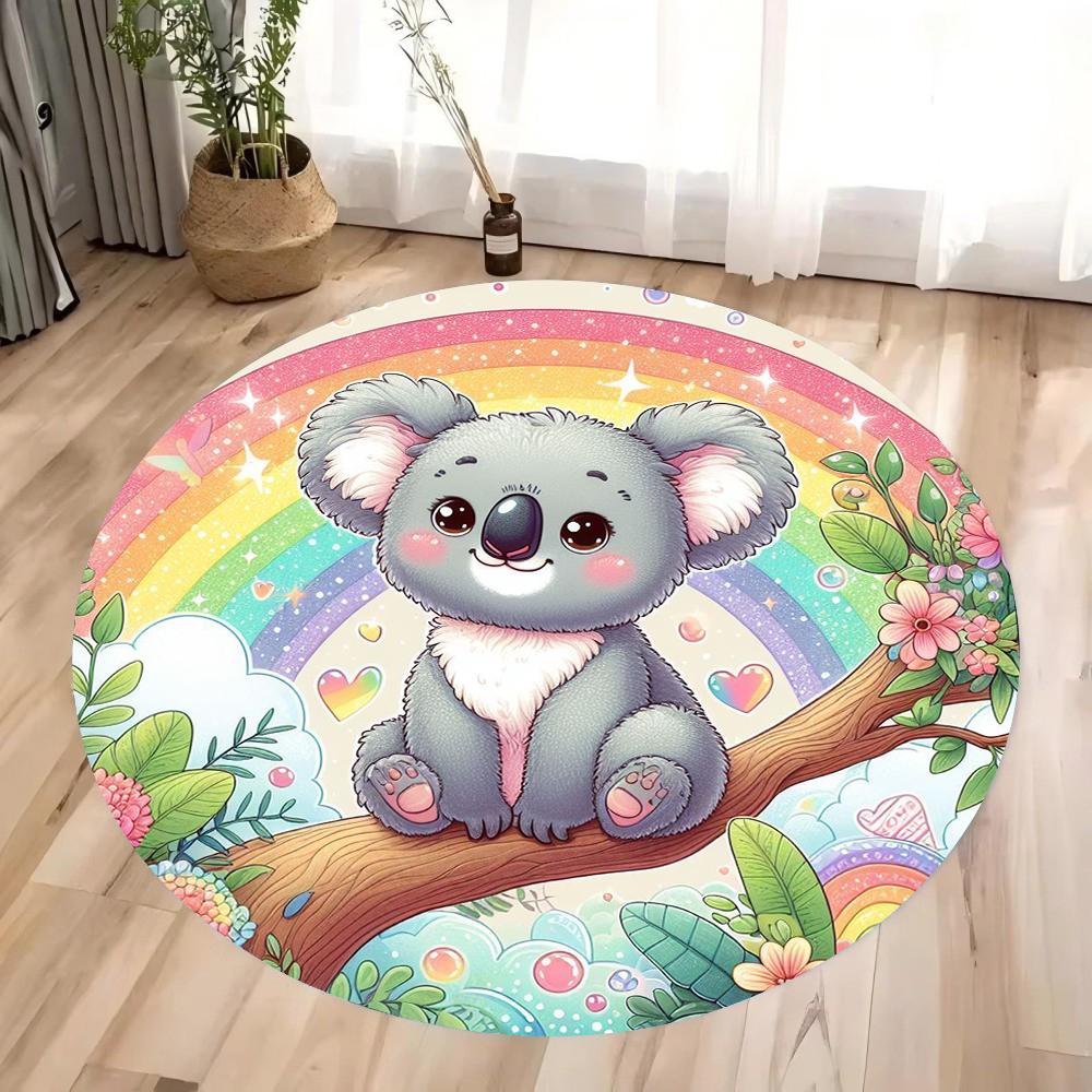 1pc Grey Koala Circular Printed Carpet on Pink Cherry Blossom Branches Children's Room Decoration Anti Slip Floor Mat