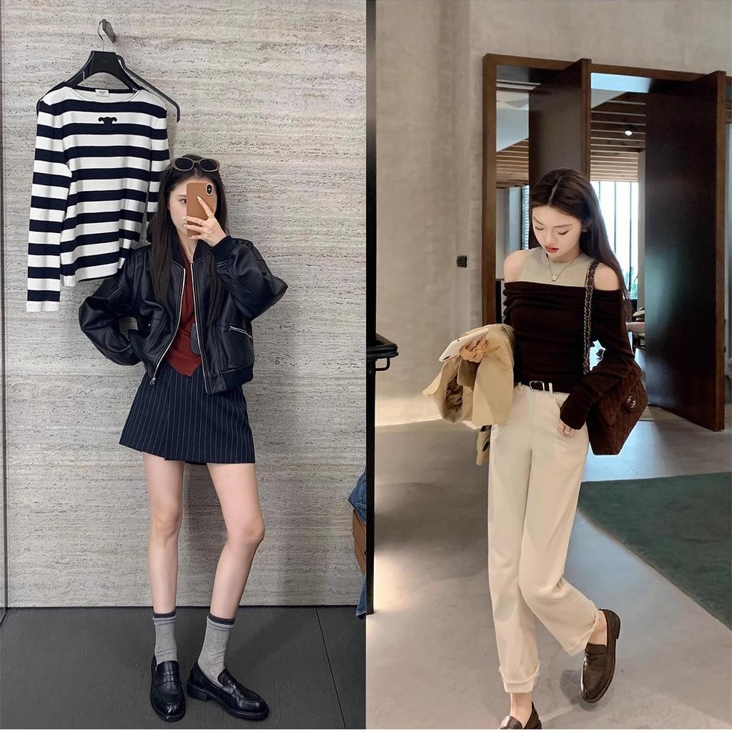 Rindslederversion von Grape Mother, der gleiche Pferdeleinen-Slipper mit einem Pedal, vielseitiger Retro-British-Stil, vielseitige Loafer, kleine Lederschuhe für Damen