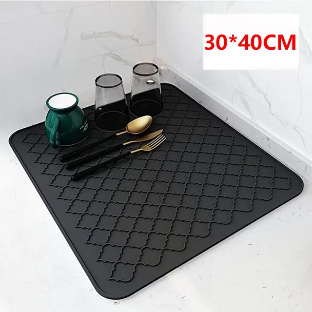 

Dish Drying Mat - Multiple Usage Easy clean Eco-friendly Heat-resistant Silicone Mat for Kitchen Counter or Sink Refrigerator 30X40CM чёрный