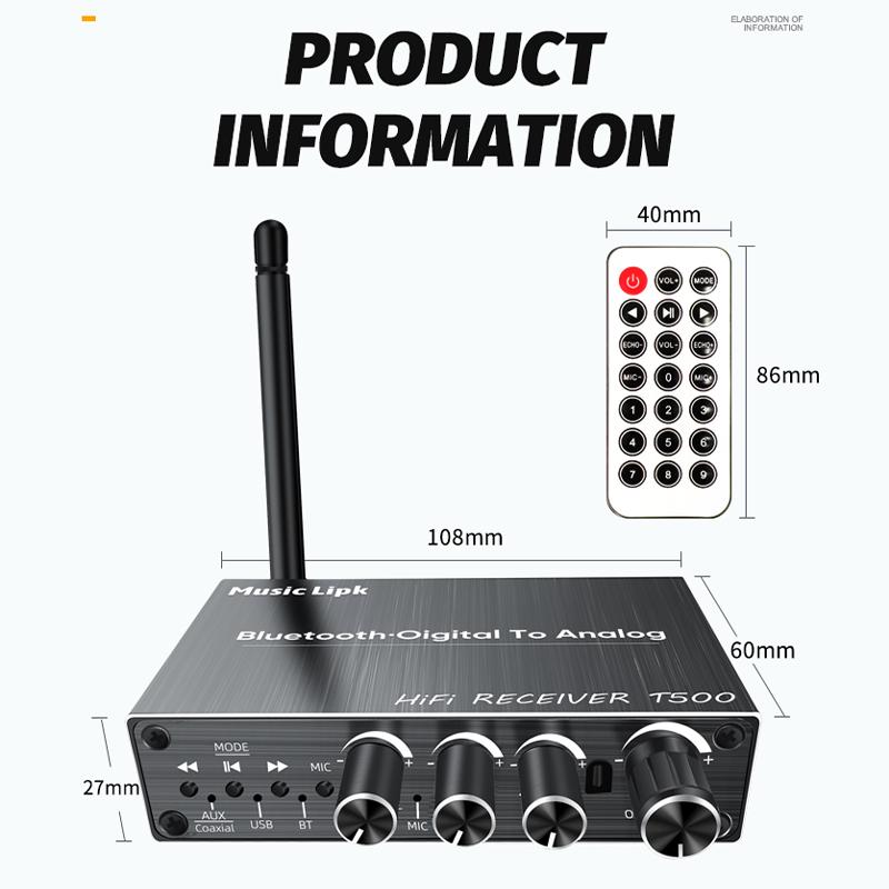 VAORLO Bluetooth 5.3 Audio Receiver+Coaxial DAC Converter+USB U-Disk Play+6.5 Micrphone Karaoke Wireless Adapter 3.5MM AUX RCA