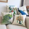 Chinese Unique Peacock Style Cotton Linen Cushion Cover Elegant Flower Poeny Print Home Decoration Throw Pillow Case Cojines