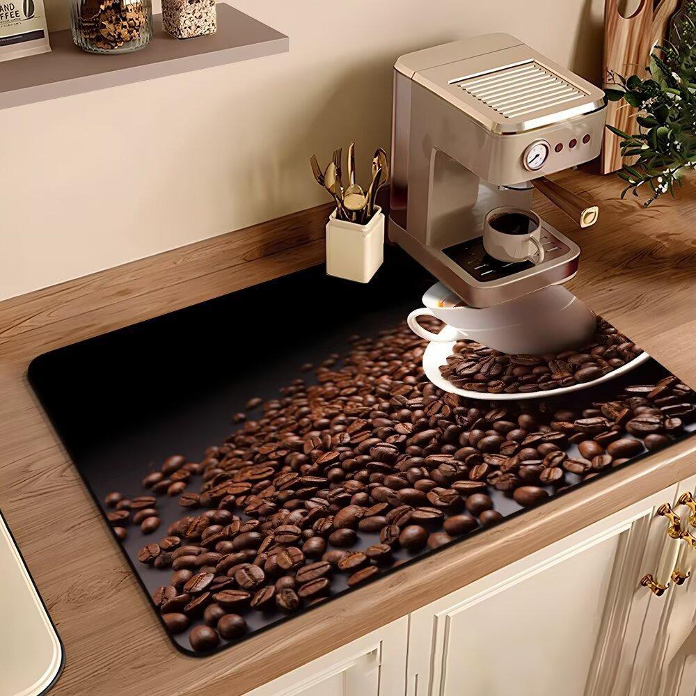 Coffee Machine Mat Waterproof Drain Pad Non-slip Dish Drying Mats for Kitchen Quick Dry Tableware Faucet Placemat Dinnerware