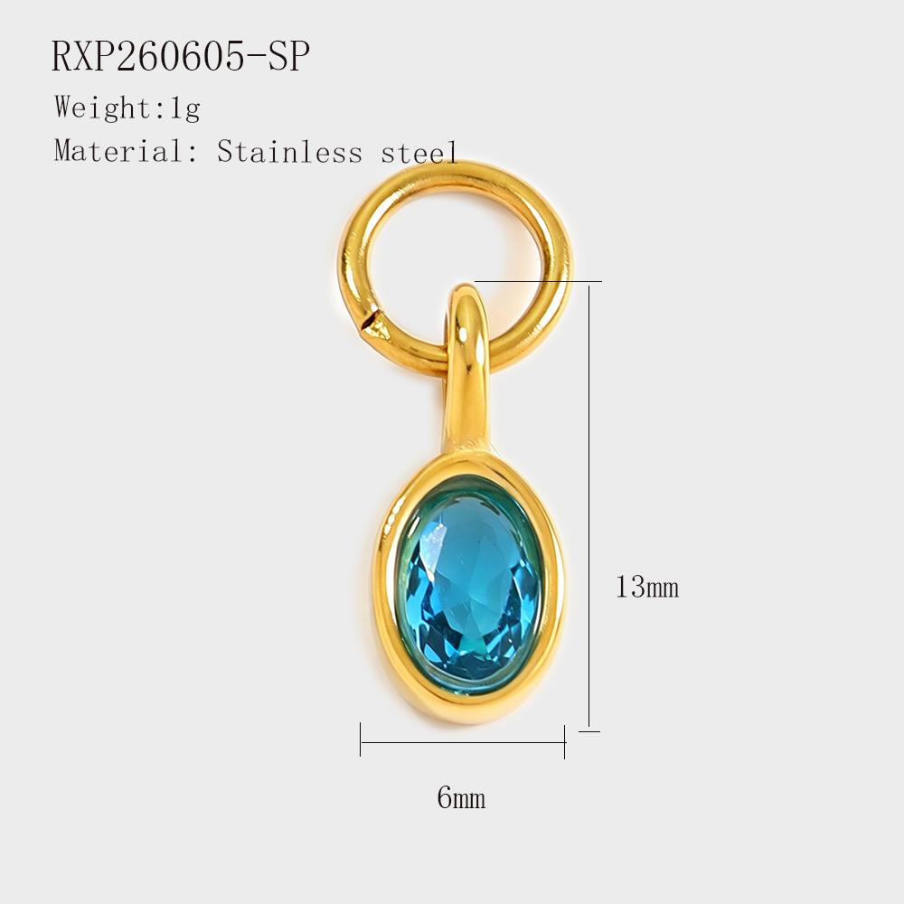 Oval Zircon Charms Colorful Gemstone Pendants for DIY Jewelry Gold-plated Stainless Steel Charms