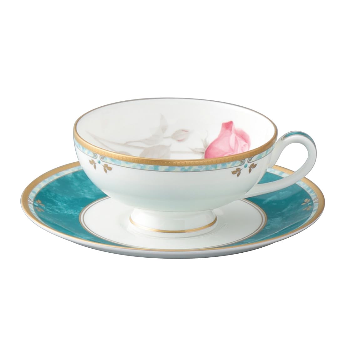 

NARUMI Caress Cup and Saucer, 230cc, Green, Floral Rose Design, Elegant, Stylish, Cute, Gift, Teacup, Made in Japan, Gift Boxed, 52560-20858