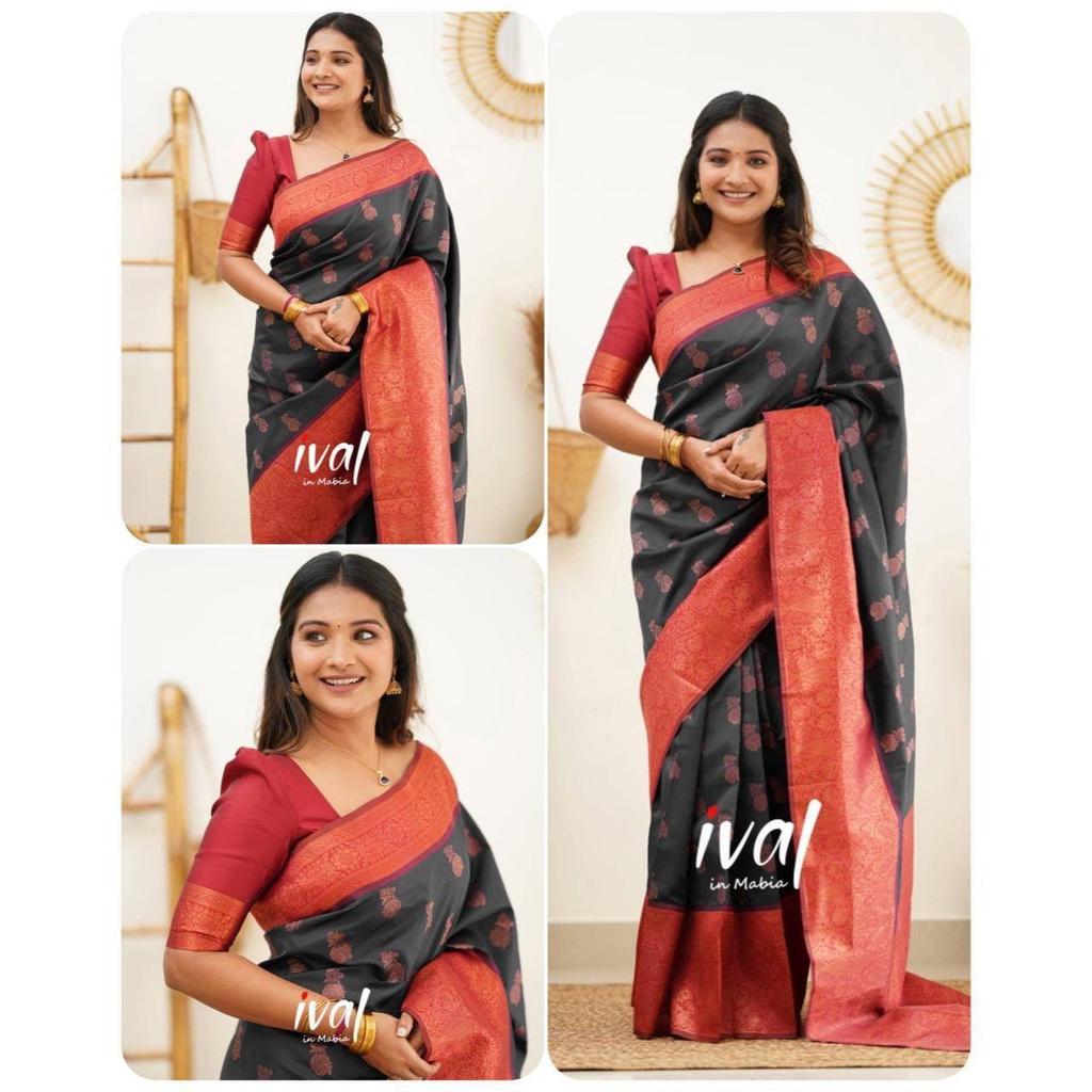 Dieser wunderschöne Saree ist elegant mit wunderschönem solidem Jacquard-Gewebe verziert, das dem Outfit einen perfekten Look verleiht.