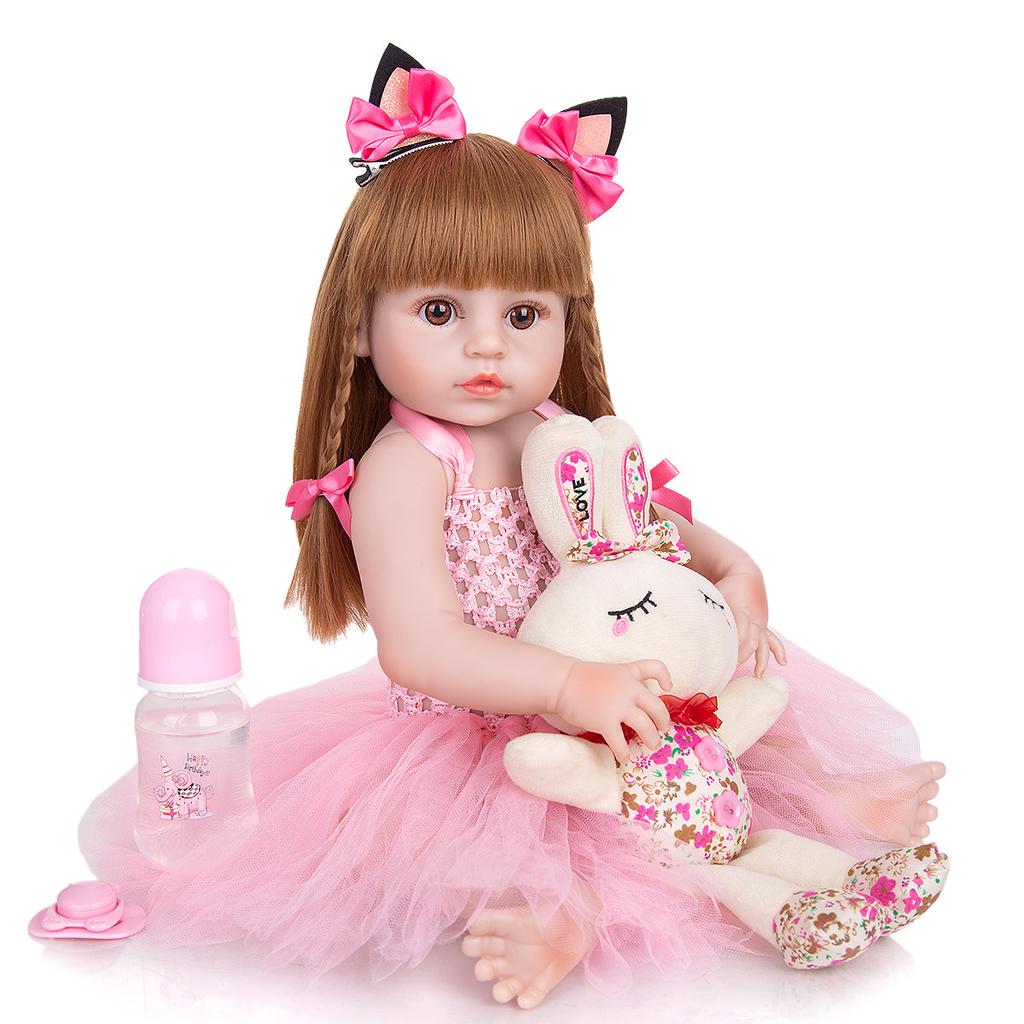Full Silicone 19 Inch Cute Lifelike Silicone Baby Dolls  Reborn Baby Imitation Baby Kids Toy Gifts