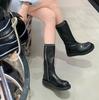 Height Increase 4.5cm Retro Pipe Pants Tube Knight Boots Children Round Head Side Zipper Thin Thick Sole Fashion Medium Boots