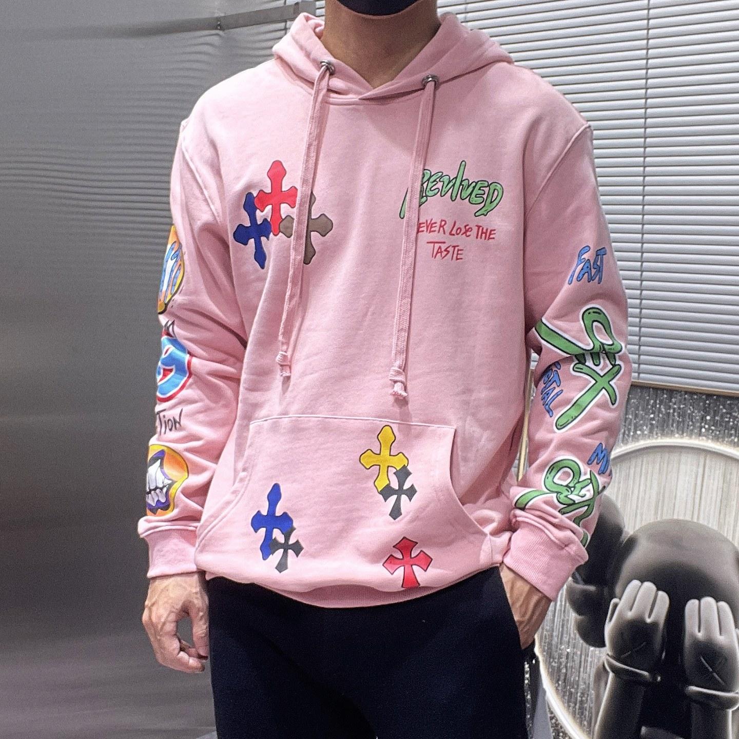 

8601 CHROME HEARTS 2025 New Spring and Autumn Plus-size Thin Style Classic Style Logo Hooded Sweatshirt for Couples XL рожевий
