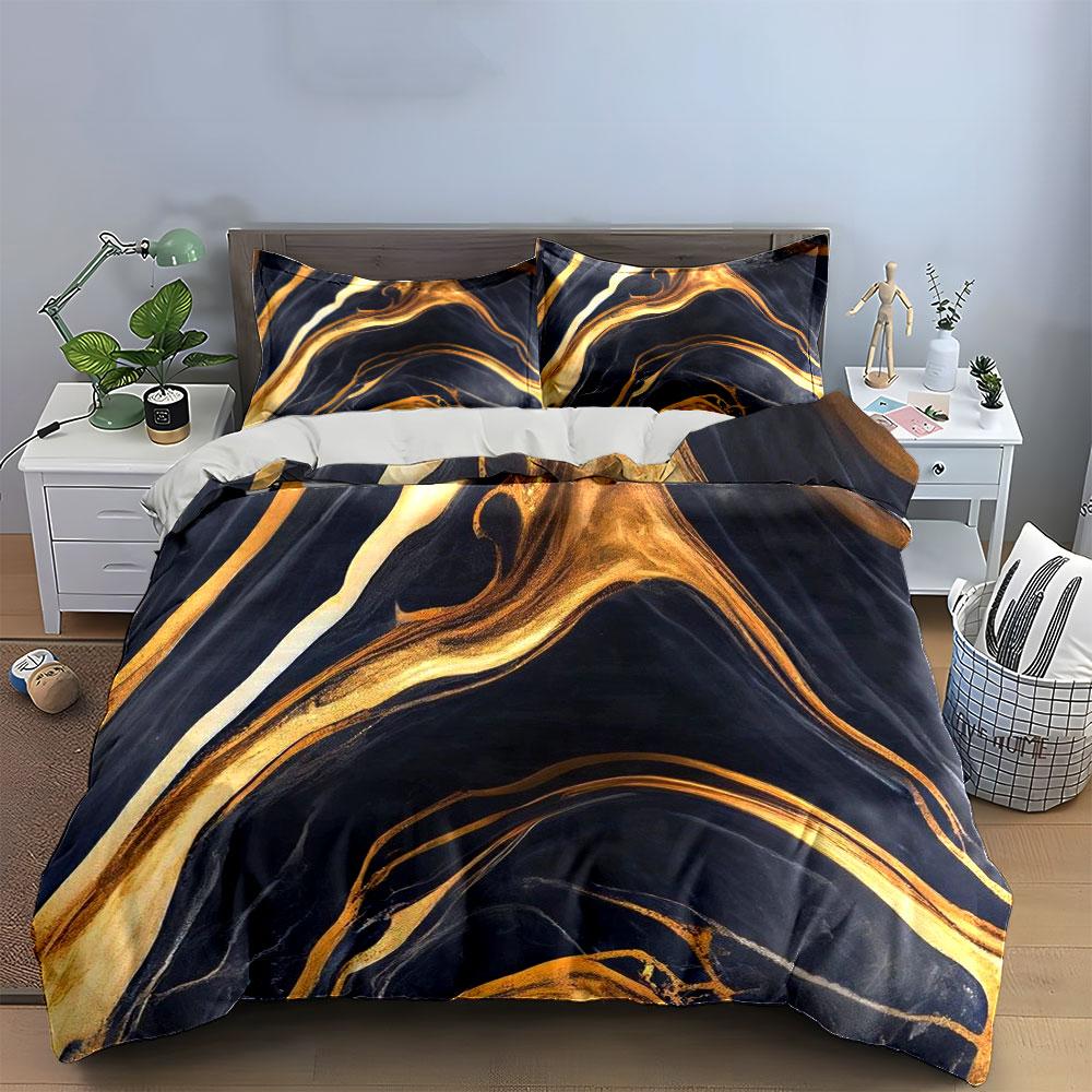 Golden Marble Design Set Multiple Sizes Kid'S And Adults' Bedroom Exquisite 3Pc Bedding Set, Gift