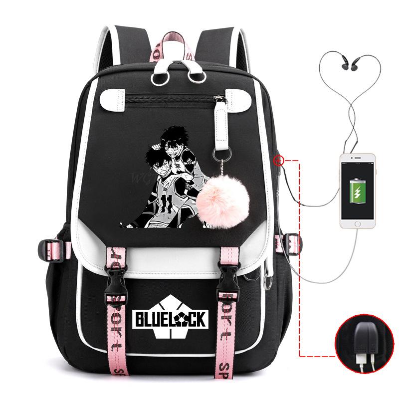 Blaues Gefängnis Anime Schultasche College Stil Große Kapazität Mittelschüler USB Rucksack