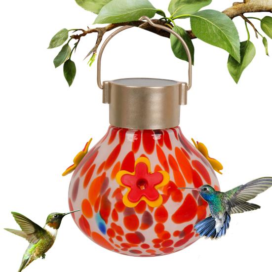 Hummingbird Feeder with Solar Light Water-proof Outdoor Garden Yard Hanging Auto-Lighting Semi-automatic
