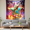 "Colorful Music Star and Microphone Design" Patterned Tapestry Decorative Wall Hanging, Home Bedroom Living Room Decor