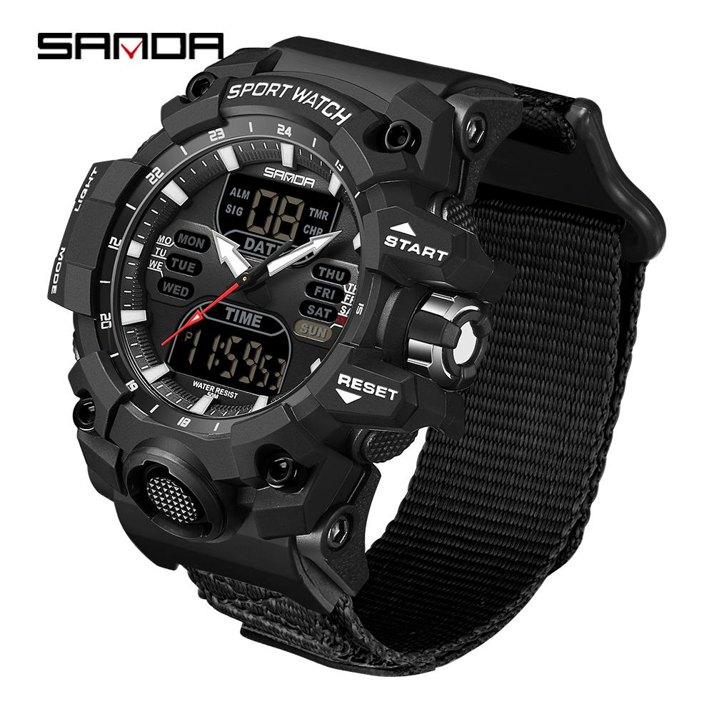SANDA SD6126 Fashion Men's Watch Nylon Strap LED Sports Waterproof Men's Watch