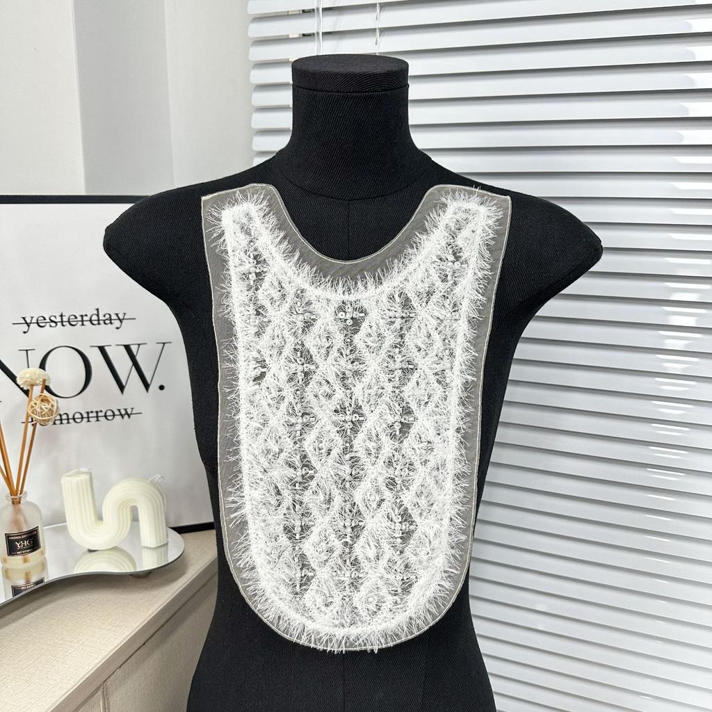 Mesh Heavy Industry Bead Embroidery Feather Lace Front Piece Collar Embroidery Piece Diy Hand Sewing Front Collar