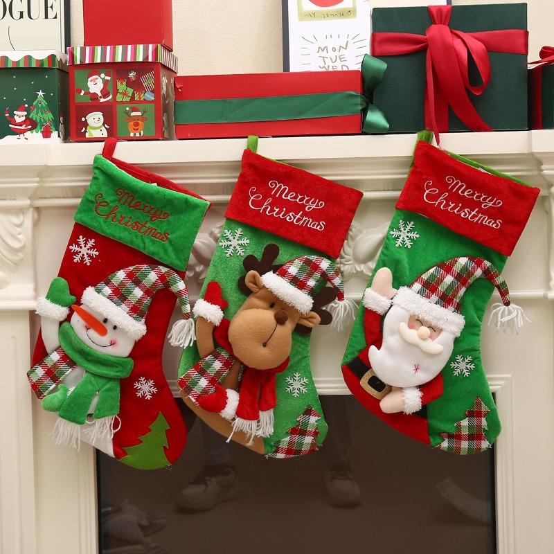 Children's Cartoon Style Christmas Stockings Christmas Tree Pendant Decoration Shopping Mall Family Scene Arrangement Props Gift Bag