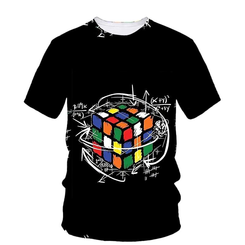 

Футболка с 3D-принтом кубика Рубика, мужская летняя футболка с круглым вырезом и коротким рукавом, свободный повседневный топ, свободная уличная одежда в стиле Хараджаку L