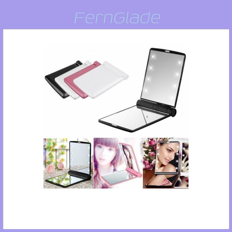 Portable Mini Makeup Cosmetic Folding Compact Pocket Mirror With 8 Lights Led