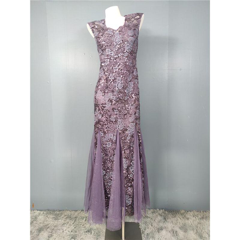 

Foreign Trade Order a Big Brand Elegant Temperament Heavy Embroidery Sequins Mesh Purple Banquet Party White Dress Purple 10