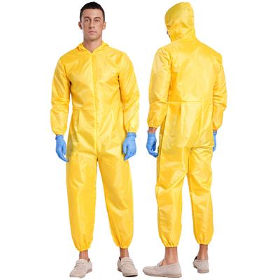 Mens Full Body Hooded Jumpsuit Long Sleeve Front Zipper Elastic Opening Overalls Hazmat Suit Halloween Costume