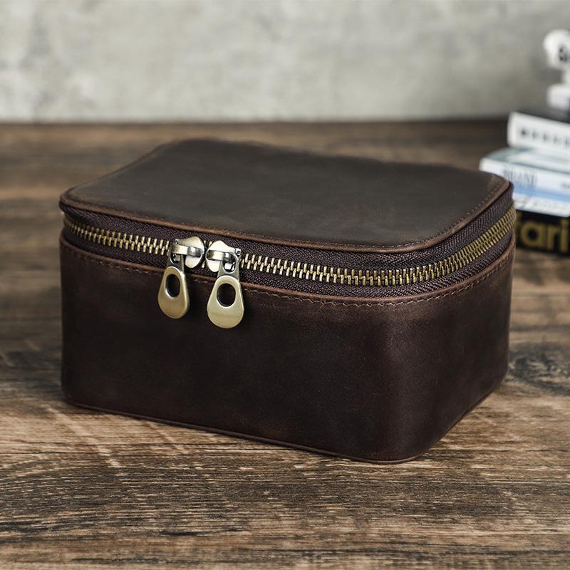 Retro Cowhide Leather Watch Box: Multi-Compartment and Portable Wristwatch Storage