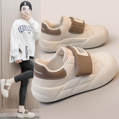 New Colored Casual Leather Women's Shoes with Velcro Thick Soles and Elevated Sports Shoes
