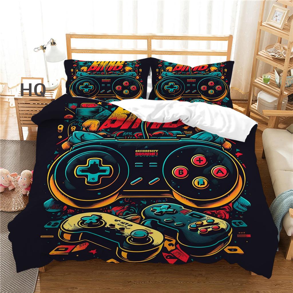 3D Player Bedding Set Game Handle Quilt Cover Pillow Case 2/3 Pieces Suitable for Game Enthusiasts Boys Men Room Zippered Home Decoration