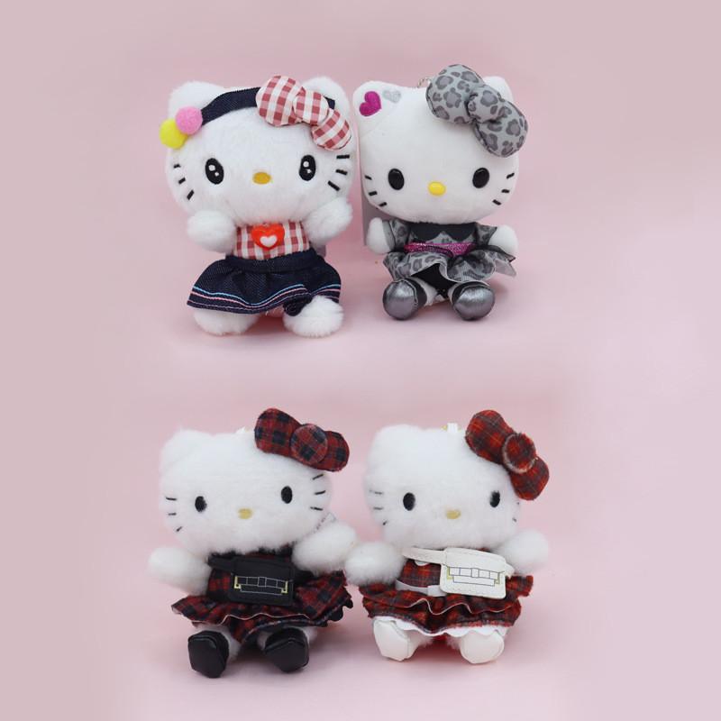 Cute Hello Kitty Plush Pendant With Plaid And Leopard Print Dress Decor For Gifts