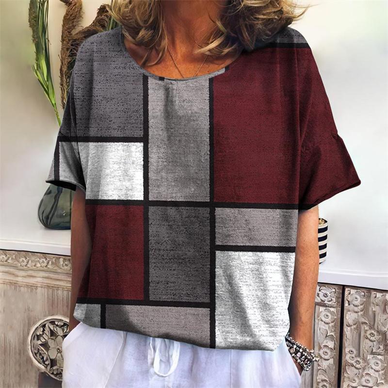 Lustiges Geometrie T-Shirt für Frauen Bunte 3D-gedruckte T-Shirts Sommer Übergroße Oberteile Kurze Ärmel Rundhals T-Shirts Streetwear