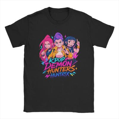 K-Pop Dämonenjäger Vintage Huntrix Herren T-Shirts Crazy Tees Kurzarm Rundhals T-Shirts 100% Baumwolle Grafisch bedruckte Kleidung