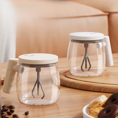 High Borosilicate Electric Self Stirring Mug Lightweight High Speed Mixing Glass Coffee Cup with Lid & Handle