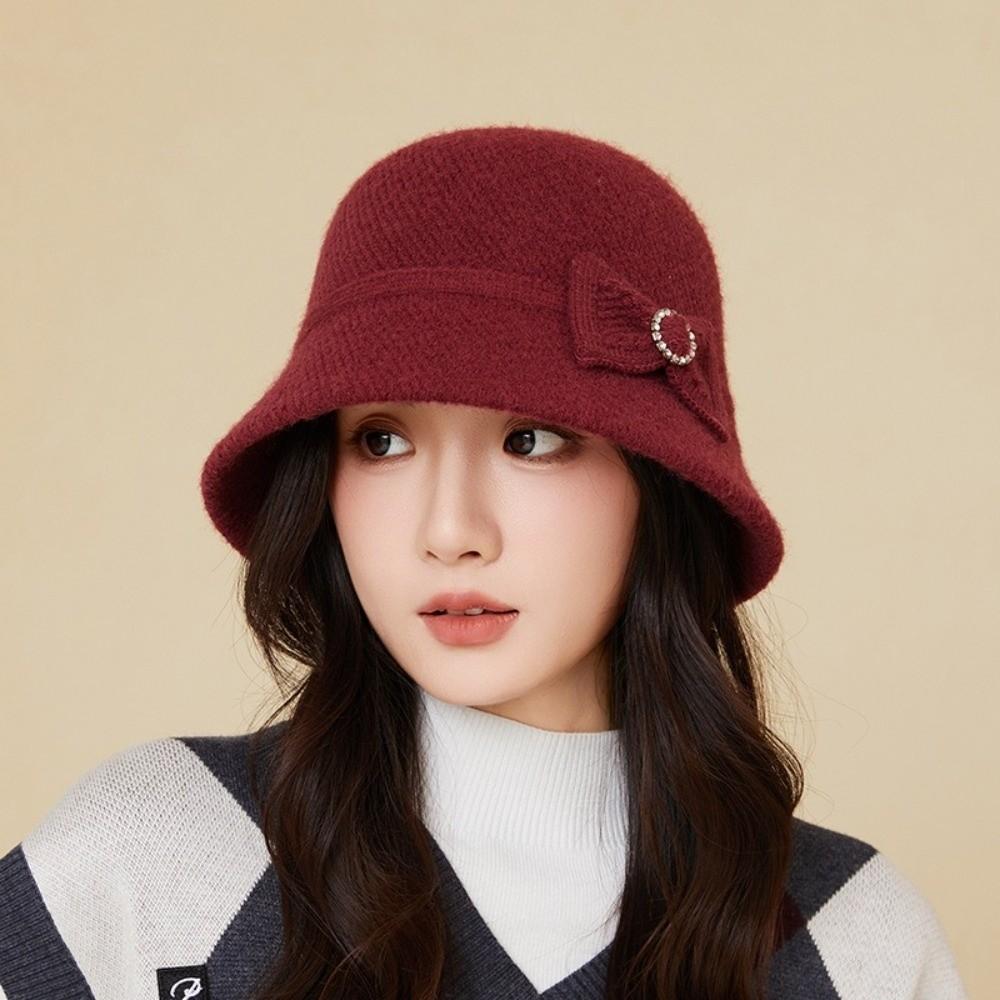 

Solid Color Fisherman Hat Thickened Basin Caps Winter Warm Bucket Hat вина червоного кольору