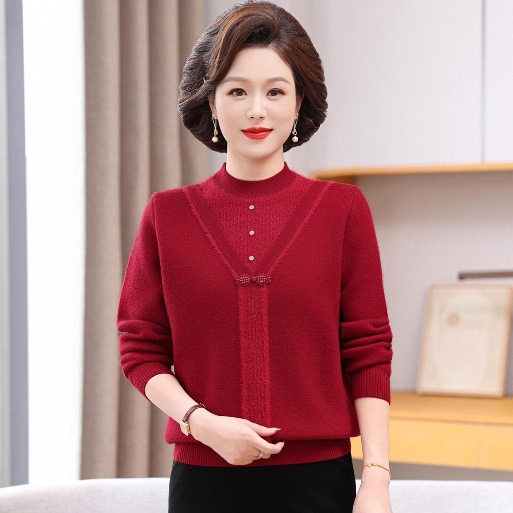 New Fashion Winter Knitwear for Moms - Stylish Plus Velvet Sweater for Middle-Aged and Elderly Women