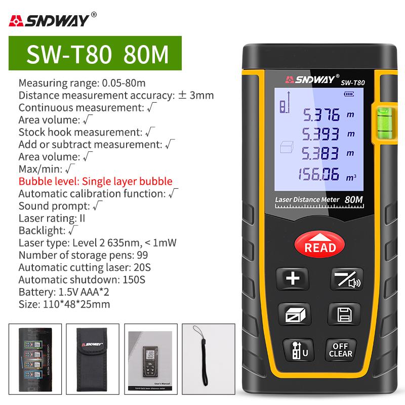 SNDWAY Laser Distance Meter 40M 60M 80M 100M 120M Rangefinder Trena Digital Range Finder Tape Measure Device Ruler Test Tool
