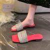 Fashion 2025 Summer Women Square Toe Crystal Slippers Fashion Dress Flats Shoes Ladies Concise Outdoor Beach Slides