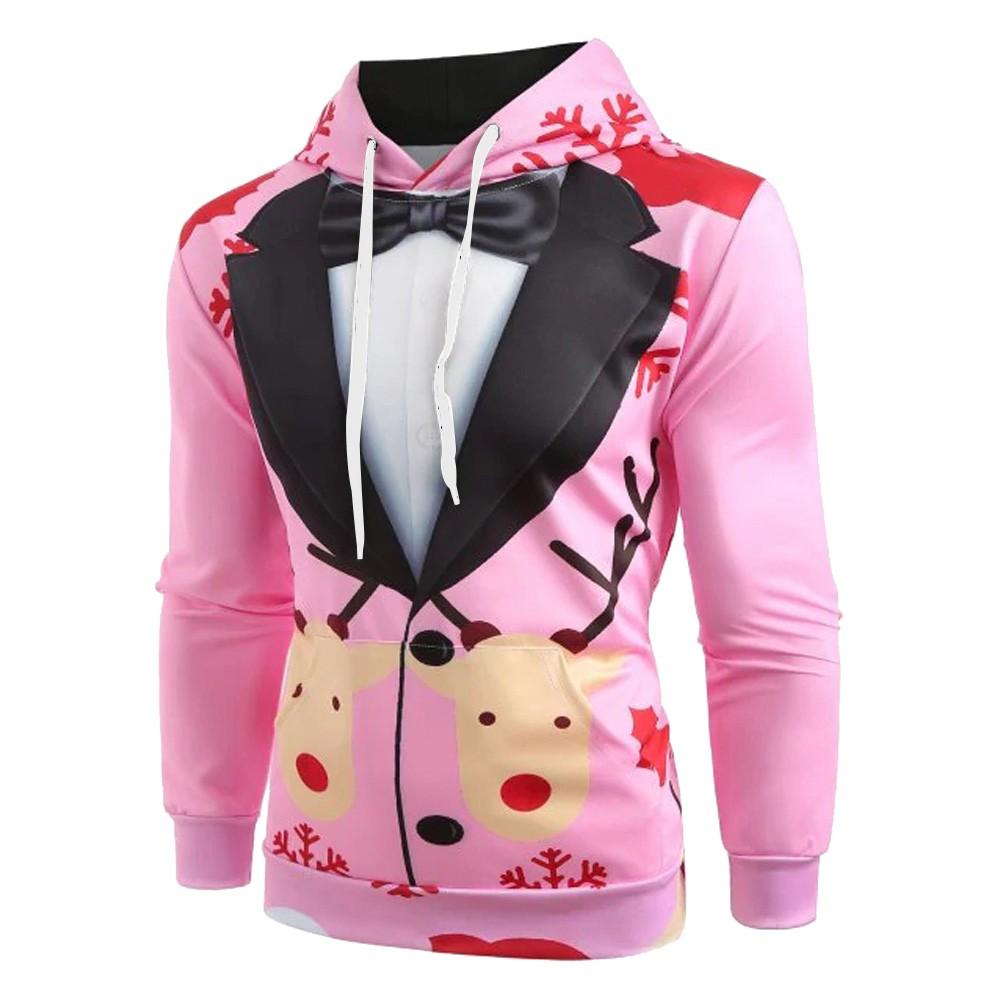 Men Christmas Suit Pattern 3D Print Long Sleeve Hoodie Caps Sweatshirt Pullover
