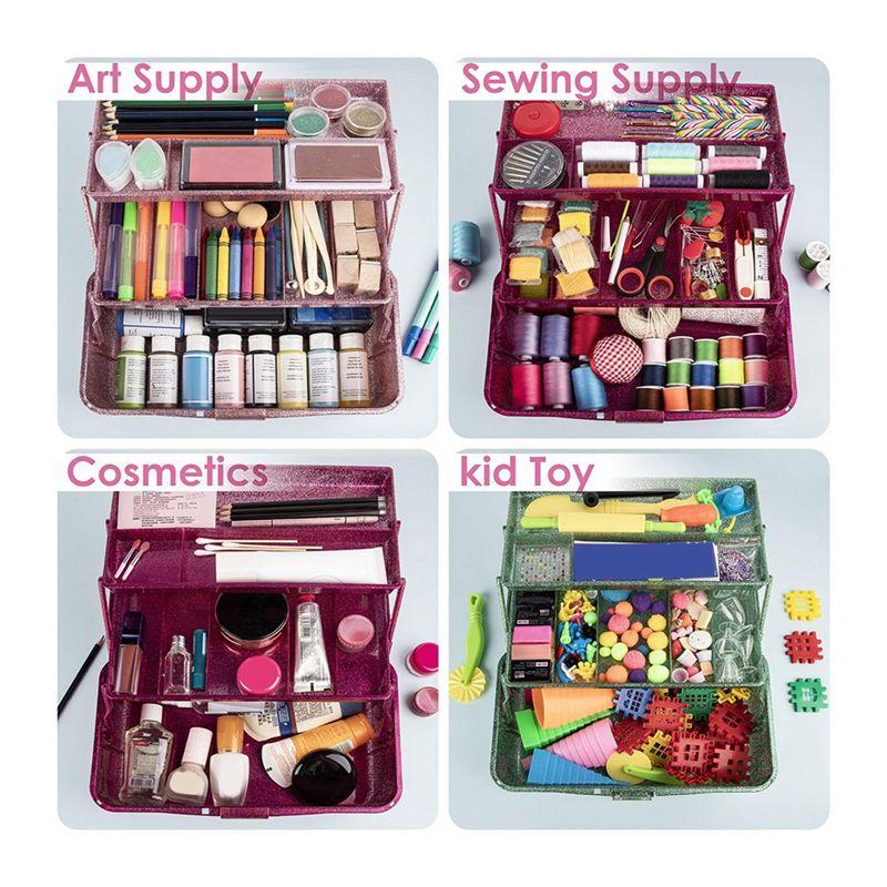 Fresh Glitter Pink & Craft Tool Storage Box,3-Layer Stackable Carry Tackle Box Sewing Box Organizer For Art