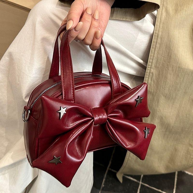 Metallic Stars Cute Bow PU Leather Large Capacity Handbag Shoulder Bag Crossbody Bags Phe Wallet Storage Bag Woman Bag Purse